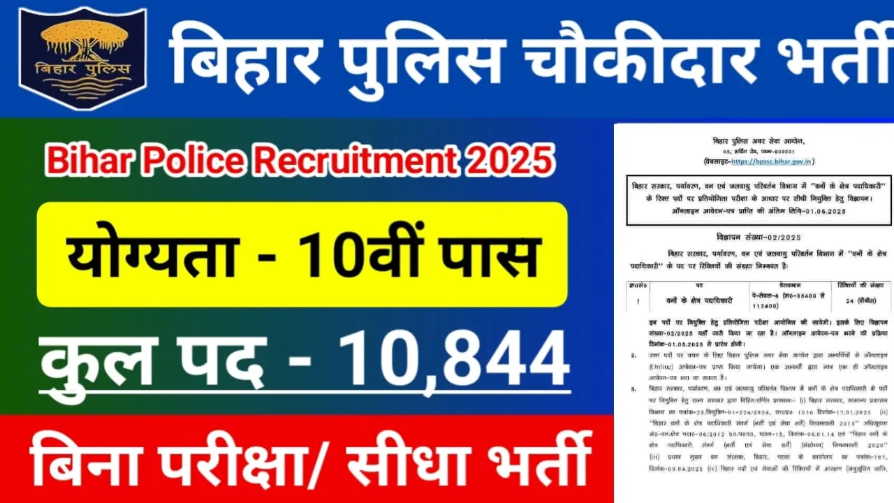 Bihar Police Chokidar Vacancy 2025: बिहार पुलिस स्टेशन में चौकीदार के 10,000+ पदों पर भर्ती